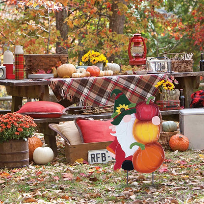 YEAHOME Fall Decorations Outdoor, Metal Gnome with Pumpkin Decorative Garden Stakes for Fall Decor, Autumn Yard Signs for Home Outside Garden Lawn Porch, Thanksgiving Decorations Outdoor (YHMD-476)