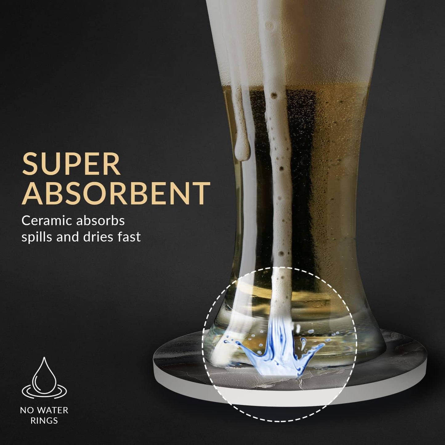 Emerson Coasters for Drinks Absorbent – Natural Stone Drink Coasters Set with Holder, Coasters for Coffee Table, Wooden Tabletop Protection Marble Style – 100% Heavy Duty Set of 6 (Seaside)