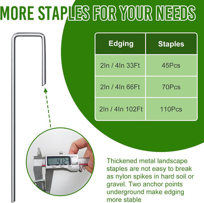 4 Inch Tall 33FT Landscape Edging with 45Pcs Metal Spikes, Plastic Garden Edging Border Landscape Edging Lawn Edging for Landscaping, Flower Bed, Paver, Yard