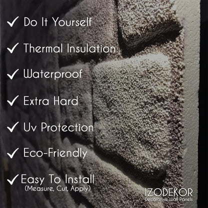 IZODEKOR 3D Wall Panels Brick Effect - Cladding, Stone Look, Styrofoam Facing for Living Room, Kitchen, Bathroom, Balcony, Bedroom, Back of Counter | White Grey (10 x Panels) - Covers 53 sq ft