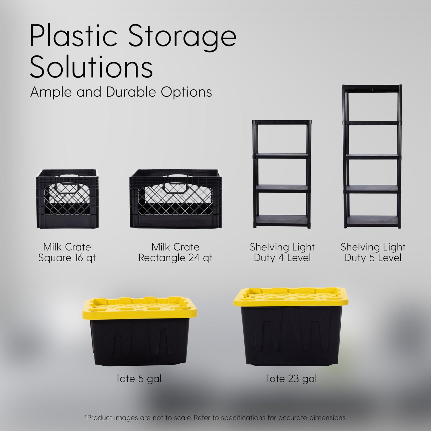 Plastic 5-Gallon Storage Tote with Lockable Lid, Stackable Tough Regular-Duty Bin for Garage