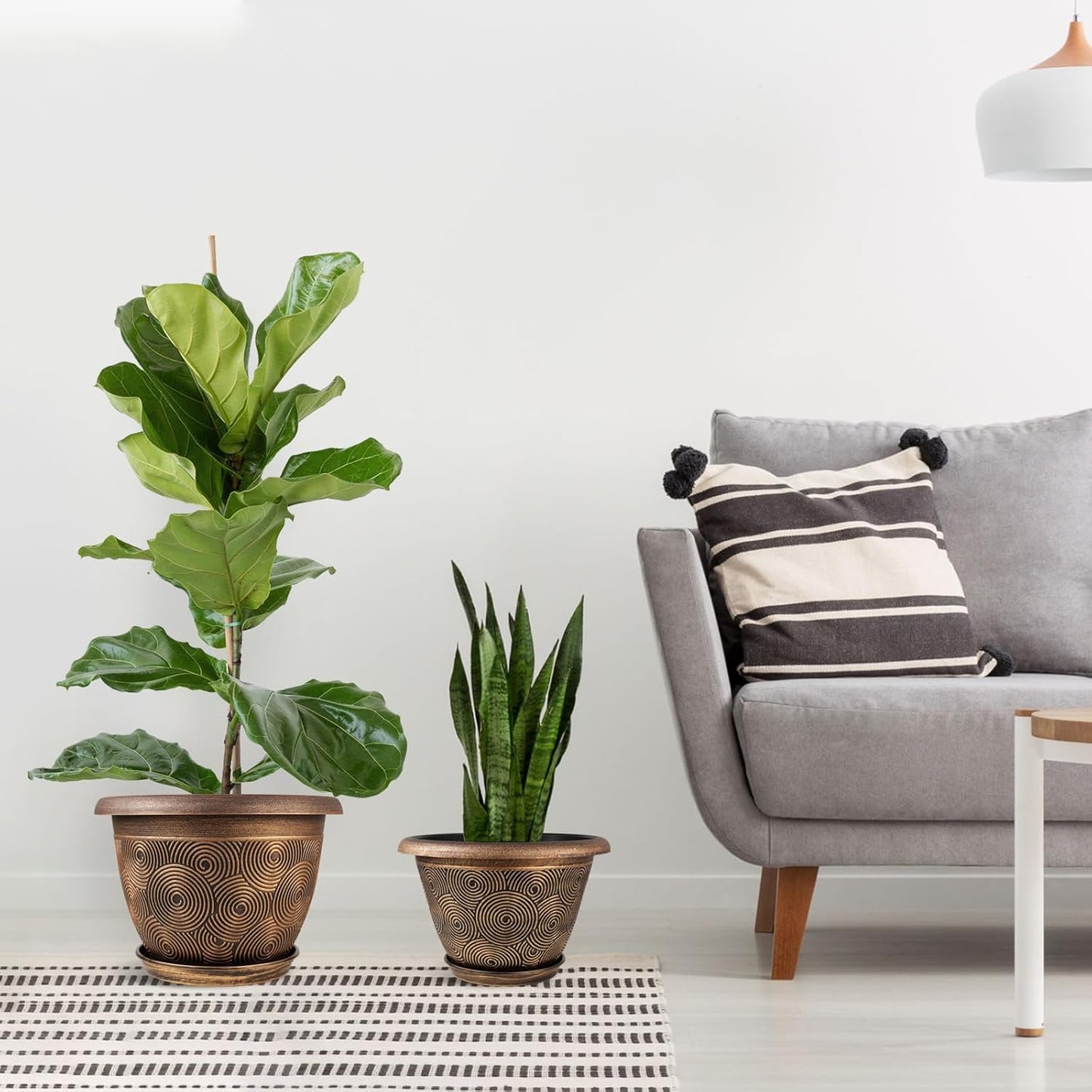 14 Inch Large Planter Pot for Plants Indoor Outdoor, 4 Pack Plastic Flower Pots with Drainage Hole & Tray, Modern Decorative Garden Pot with Saucer, Plant Container for House