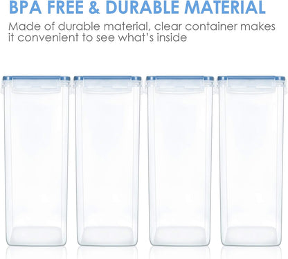 Vtopmart Extra Large Tall Airtight Food Storage Containers 4 Pieces 5.9qt / 6.5L-Plastic PBA Free Kitchen Pantry Canister for Spaghetti, Flour and Baking Supplies - Include 24 Labels, Blue