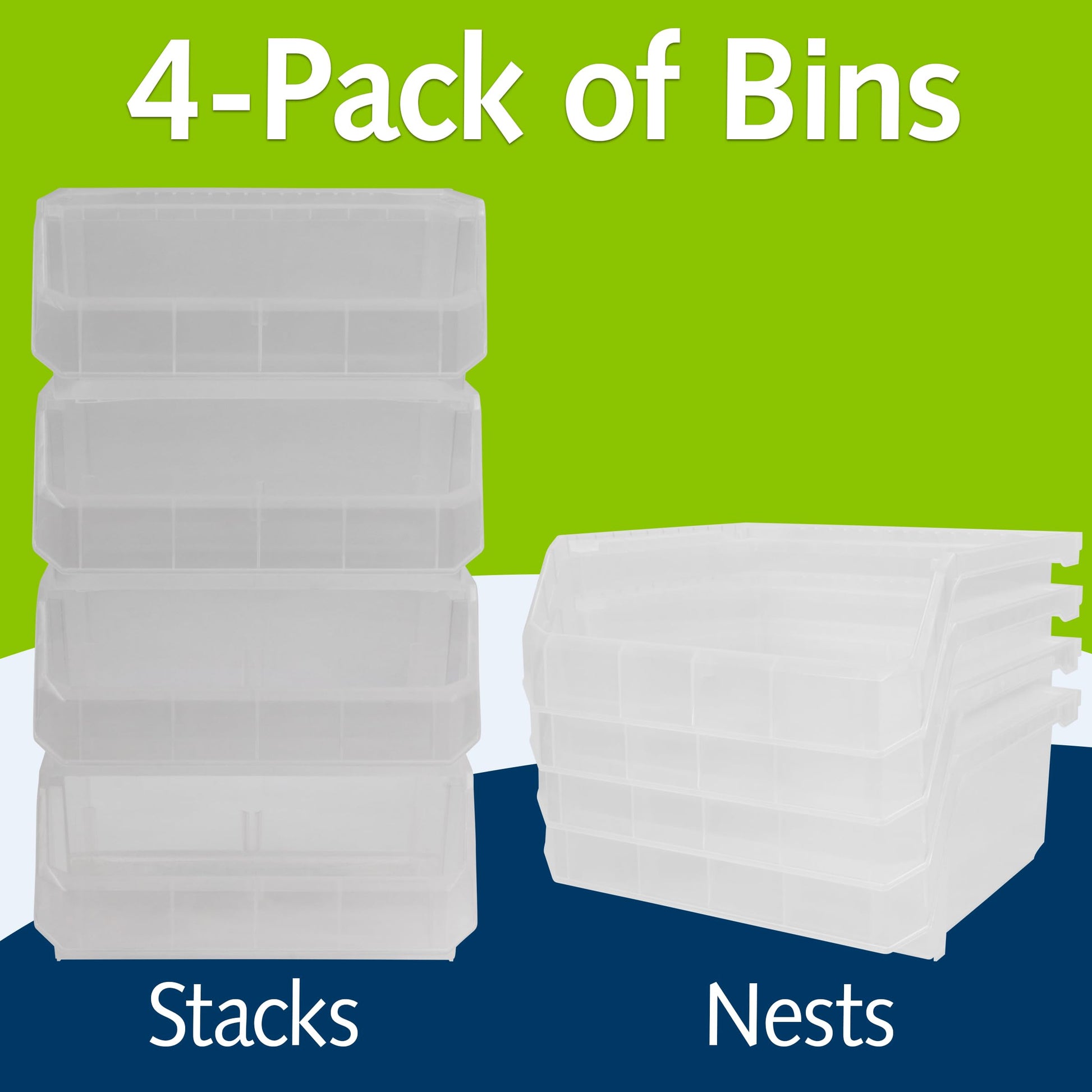 ReadySpace Medium-Wide Stackable Plastic Storage Bins, 4-Pack, Clear