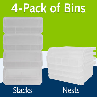 ReadySpace Medium-Wide Stackable Plastic Storage Bins, 4-Pack, Clear