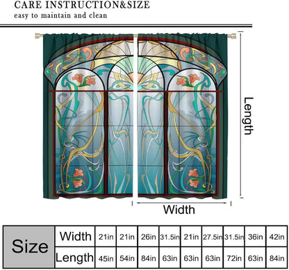 Stained Glass Curtains, Retro Mid Century Boho Abstract Art Home Decor Drapes for Bedroom Living Room Kitchen Window Treatment 2 Panels Set Total Size 42" W X 63" L Inch