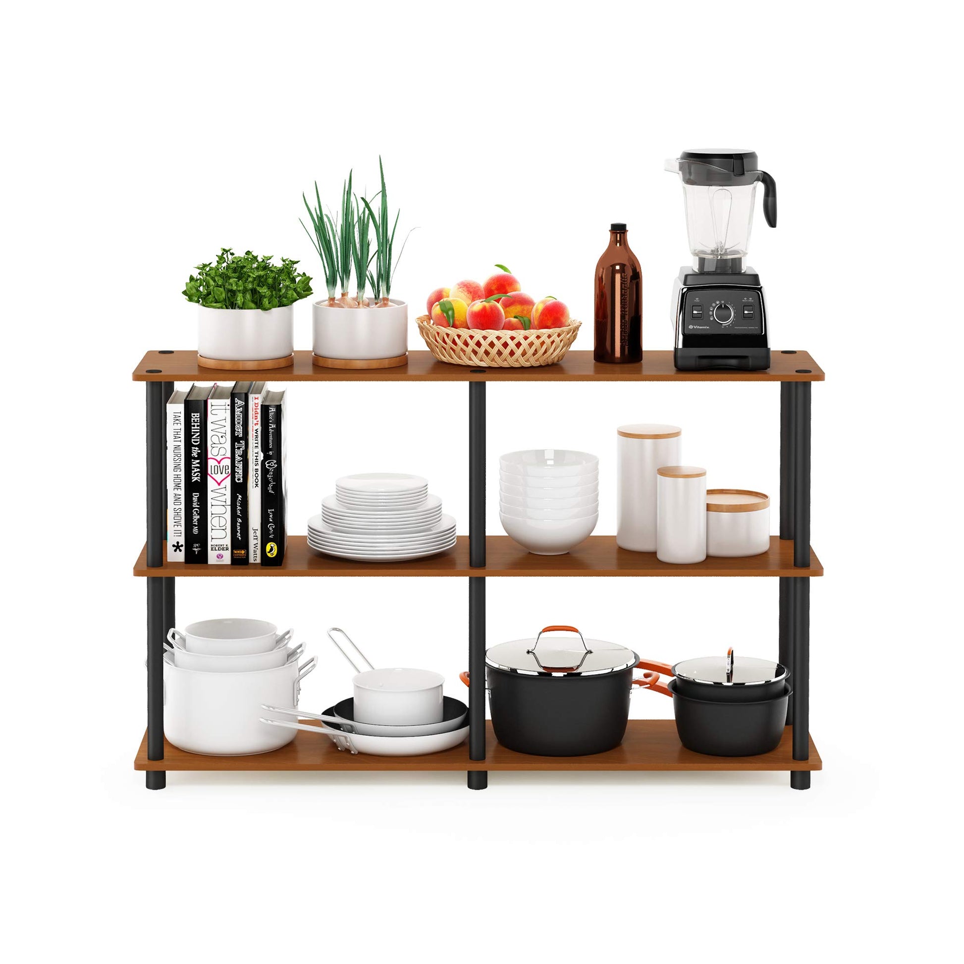 Furinno TURN-N-TUBE Storage Shelves, 3-Tier 47.4 Wide Book Shelf, Corner Shelf, Toolless Open
