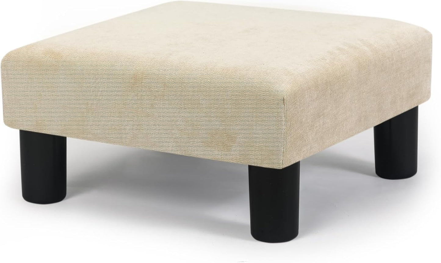 Joveco Small Foot Rest Stool Ottoman, 15" Fabric Square Footstool Upholstered Footrest for Chair, Under Desk, Office, Living Room, Wheat