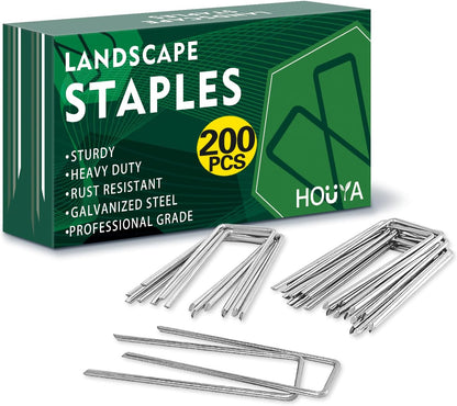200 Pack Landscape Staples 4 Inch 12 Gauge Garden Stakes Galvanized Garden Staples Ground Pins Anti-Rust Ground Stakes for Weed Barrier, Irrigation Tubing, Yard Lawn, Landscape Fabric