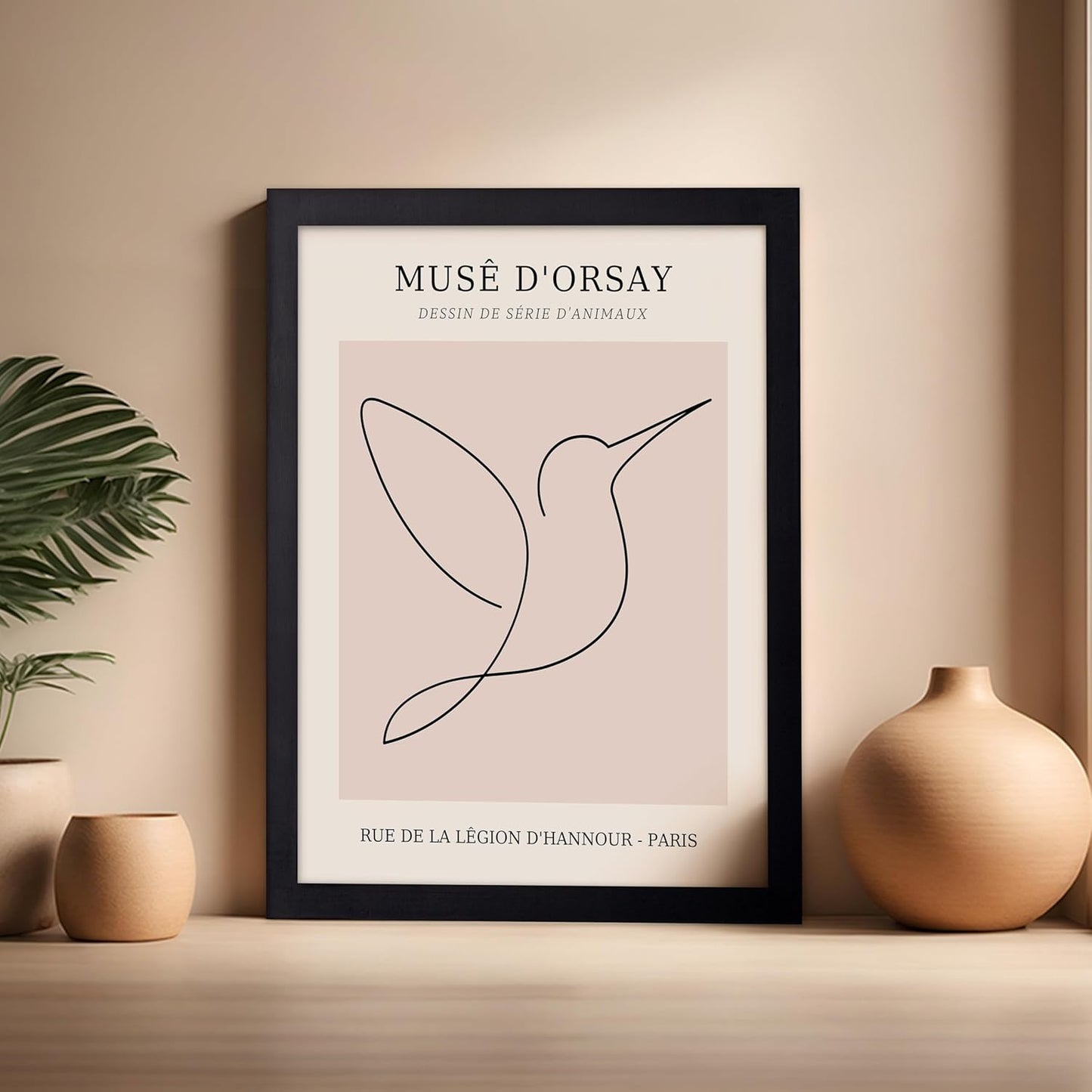 Poster Master Vintage Poster - Retro One Line Hummingbird Drawing Print - Bird Line Art - Minimal Gift for Him, Her, Animal Lover - Abstract Decor for Home, Office, 16x20 Black Framed