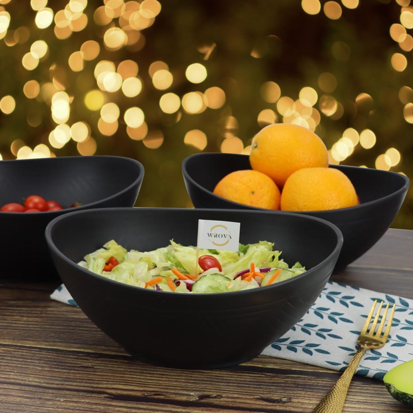 65oz Big Wheat Straw Bowls - Large Salad Bowls set of 6 - Unbreakable Serving Bowls - Microwave & Dishwasher Safe - Oval Bowls for Cereal,Salad,Fruit - Pure Black