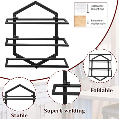 2Pcs Wall Mounted Wine Stemware Rack, Metal Hanging Wine Glass Display Holde Holds 3 Bottles, Elegant Storage for Kitchen Dining Room Bar Wine Cellar