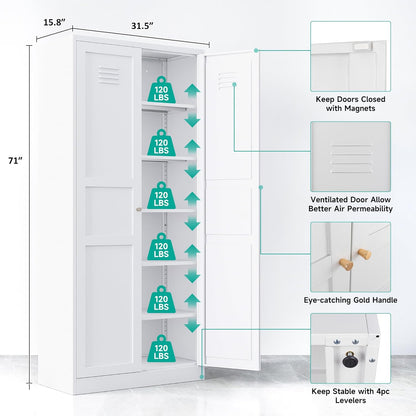 SISESOL White Metal Storage Cabinet,71" Tall Pantry Cabinet,Kitchen Pantry Storage Cabinets with 2 Doors and 6 Shelves,Wide Deep Food Cupboard for Home,Kitchen,Dining/Living Room