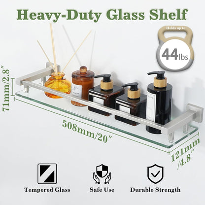 Alise Bathroom Shelves,Brushed Nickel Glass Shelf for Bathroom, Modern Floating Shelves,20 inch