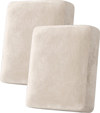 H.VERSAILTEX Velvet Stretch Couch Cushion Cover Plush Cushion Slipcover for Chair Loveseat Sofa Cushion Furniture Protector Seat Cushion Sofa Cover (2 Piece Medium Sofa Cushion Covers, Ivory)