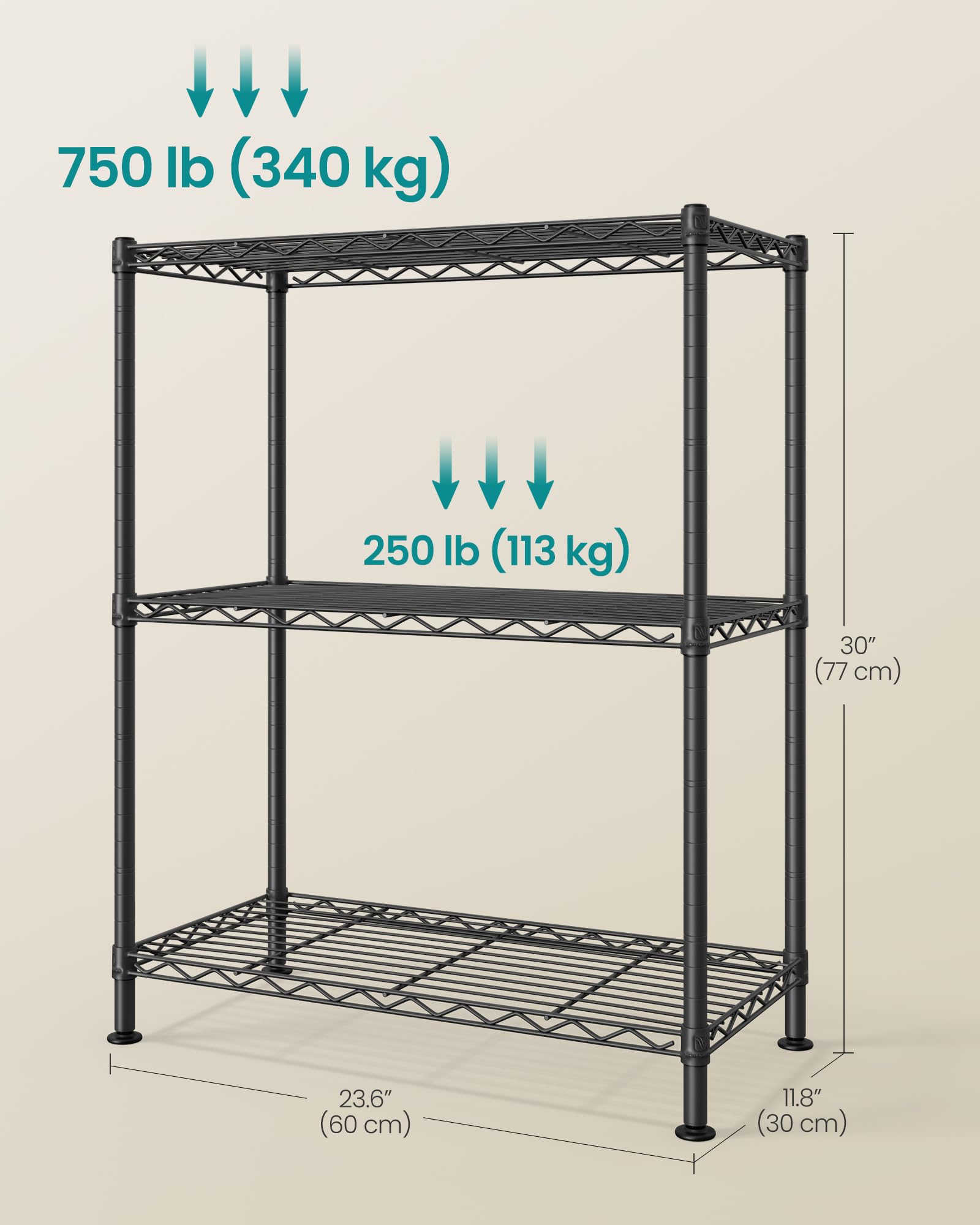 SONGMICS Storage Shelf, Metal Wire Shelving Unit, Adjustable Shelves, for Garage, Bedroom, Living