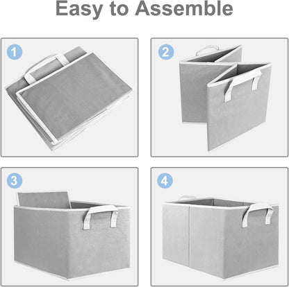 Closet Storage Bins, Fabric Closet Organizers and Storage Basket for Shelves, Collapsible Shelf Baskets for Organizing Shelves, Bedroom Clothes Basket, Gray, 3 Pack