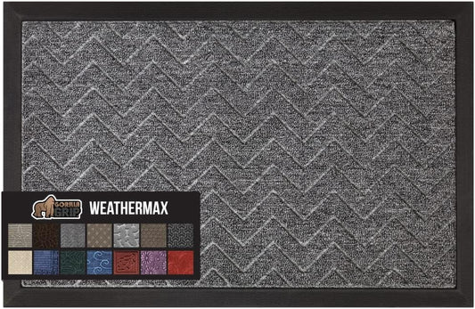GORILLA GRIP All-Season WeatherMax Doormat, 72x24, Durable Natural Rubber, Stain and Fade Resistant, Low Profile, Indoor Outdoor Door Mats, Easy Clean Patio Entrance Mat, Steel Chevron