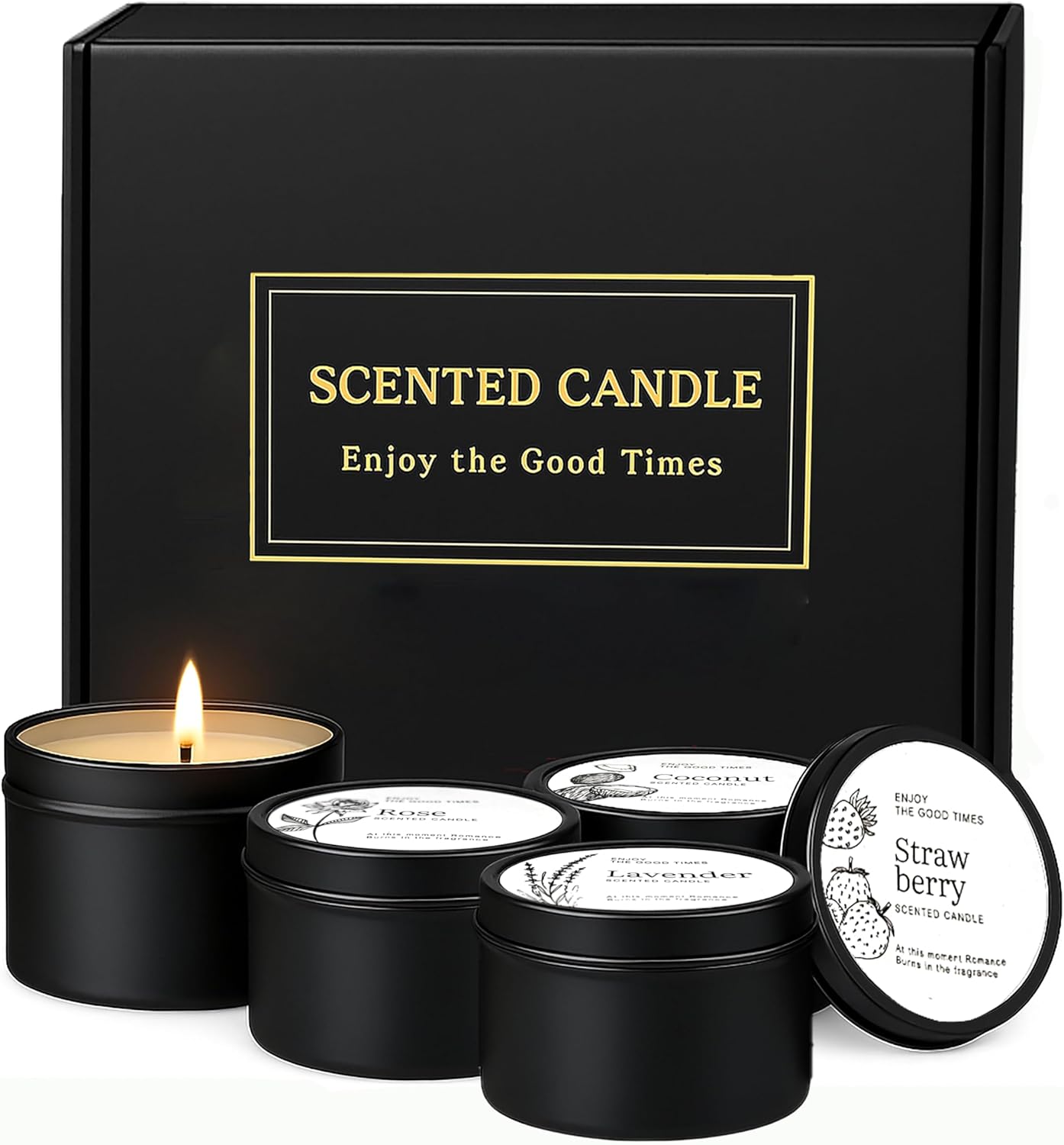 Scented Candles Gift Set for Women ??Soy Wax Small Candle Set with Lavender, Rose, Coconut & Strawberry ??Birthday Gifts for Women, Relaxing Aromatherapy Candles, Home Décor & Holiday Gift Set