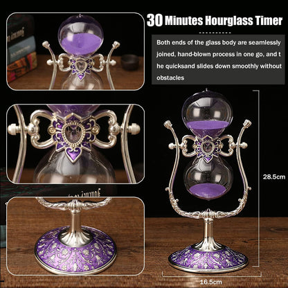 Sanduhr 30 Minuten,Hour Glass,360° flip Metal Vintage Hourglass,Hourglass Decor,for Home Decoration Office Desk Wedding Party Decor Kitchen Timer (Purple Sand)