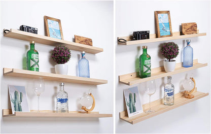 AZSKY 48 Inch Large Wood Floating Shelves for Wall Set of 3, Rustic Natural Picture Ledge Shelf Decor for Bedroom Kitchen Bathroom Living Room Nursery Display, 3 Same Sizes