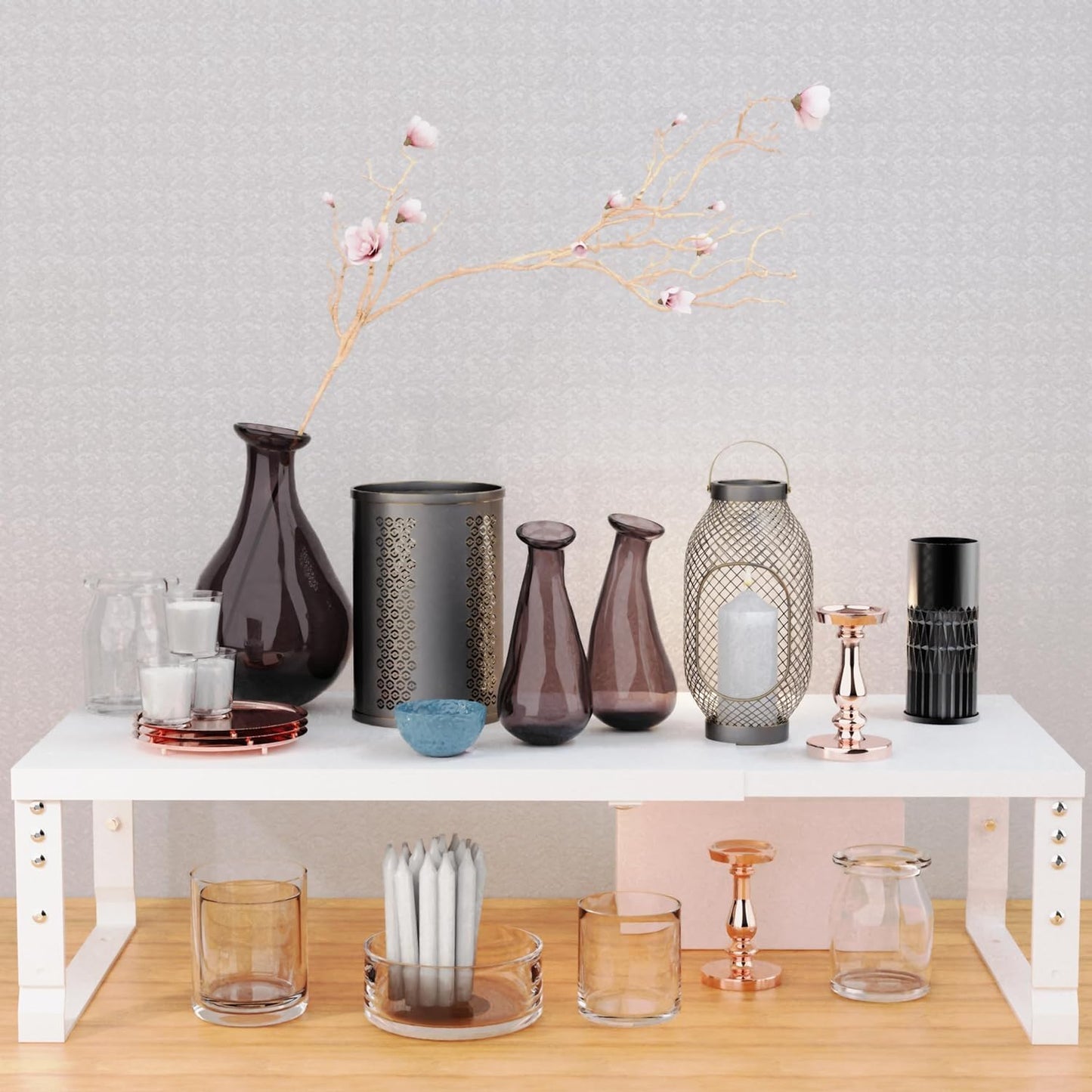 Expandable,Stackable Spice Rack,Seasoning Organizer and Storage,Spices Jar Racks for Cabinet,Countertop, Metal Pantry, Cupboard,Laundry Storages,Heavy Duty(1 PACK/LARGE/WHITE)