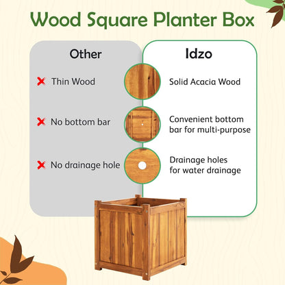 Idzo Hardwood Outdoor Flower Box, Durable Acacia Wood Flower Boxes for Outdoor Plants with Ergonomic Handles, Drainage Holes, Multiple Sizes Wood Bucket Planter for Home Decor, 1pcs