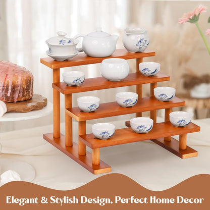 3 Tier Wooden Display Riser Stand Perfume Organizer, Dessert Table Display Set, Solid Wood Food Display Stands for Party, Bamboo Rustic Solid Wood Shelf for Cupcakes, Perfume, Cologne, Spiece