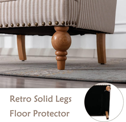 chairus Linen Accent Chair for Living Room Set of 2 Upholstered Mid Century Modern Single Sofa Chair with Solid Wood Legs Comfy Reading Chair Armchair for Bedroom/Office/Recption/Lounge, Khaki Stripe