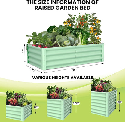 6x3x1ft Large Outdoor Planter Boxes Kit Set of 2, Galvanized Raised Bed Planter with Open-Ended Base Design, Elevated for Outdoor Plants, Durable Raised Bed for Gardening,Green