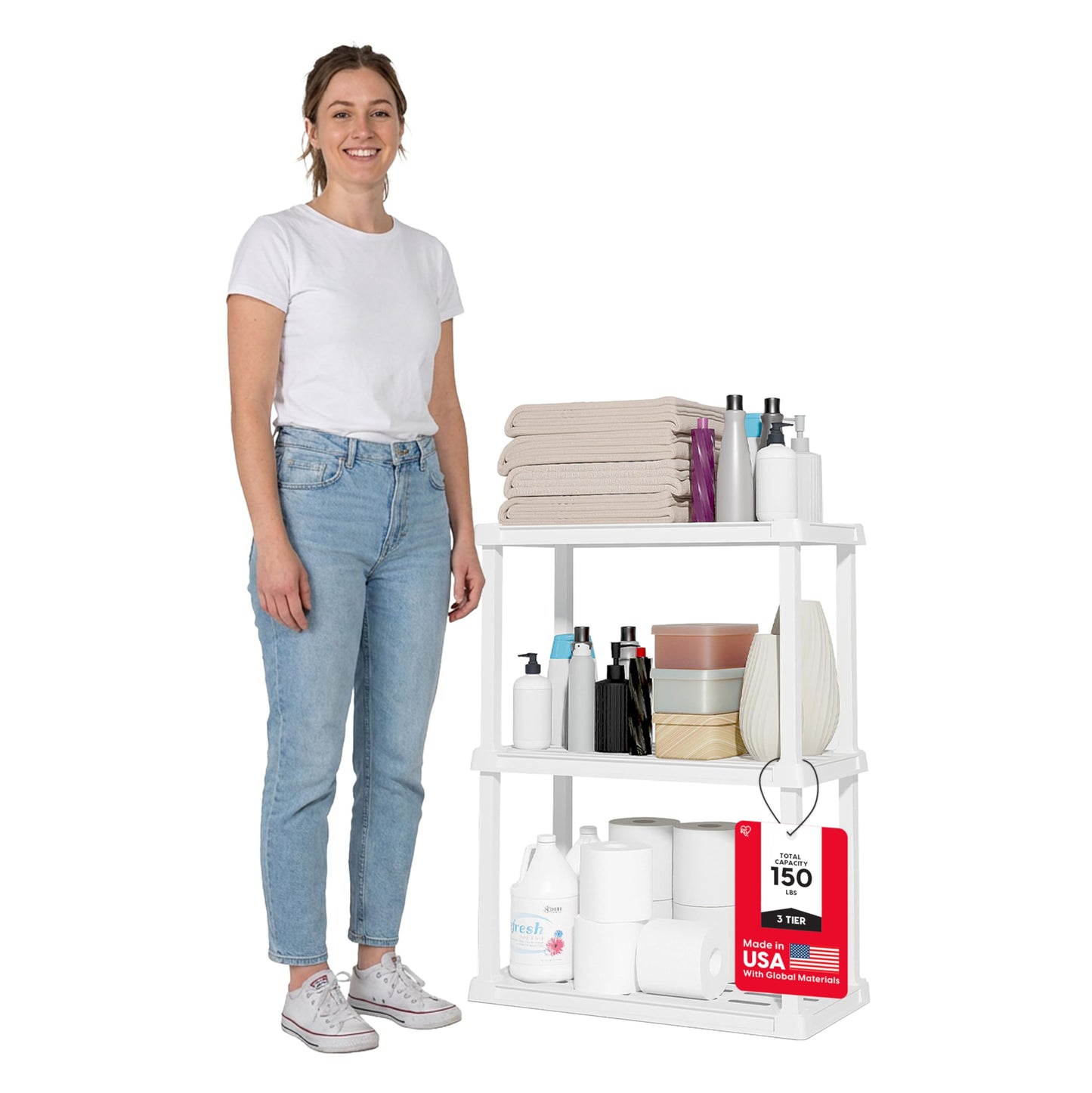 IRIS USA Plastic Storage Shelves |Made in USA| 33"H x 24"W x 12"D - White