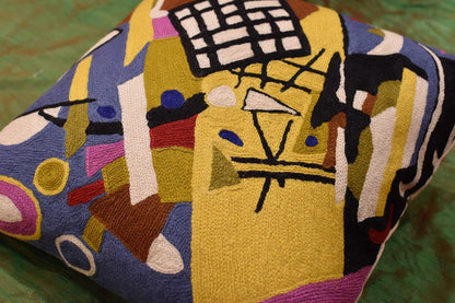 Kandinsky Modern Pillow Cover Frame Gray Abstract Pillowcase Grey Modern Chair Cushion Contemporary Outdoor Pillows Kids Room Handembroidered Wool Size 18x18