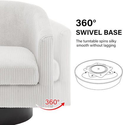 Swivel Barrel Accent Chair, Modern Round Corduroy Fabric Arm Chair for Living Room, Bedroom, Comfy Club Reading Chairs for Adults (Corduroy Beige, Set of 4)