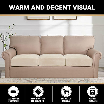 PrinceDeco Stretch Sofa Cushion Covers for Couches and Sofas,Soft Velvet Couch Seat Covers, Sofa Covers Washable, Seat Cushion Cover for 3 Couch Sofa Pet Friendly - Ivory, Each Width Up to 29.5"
