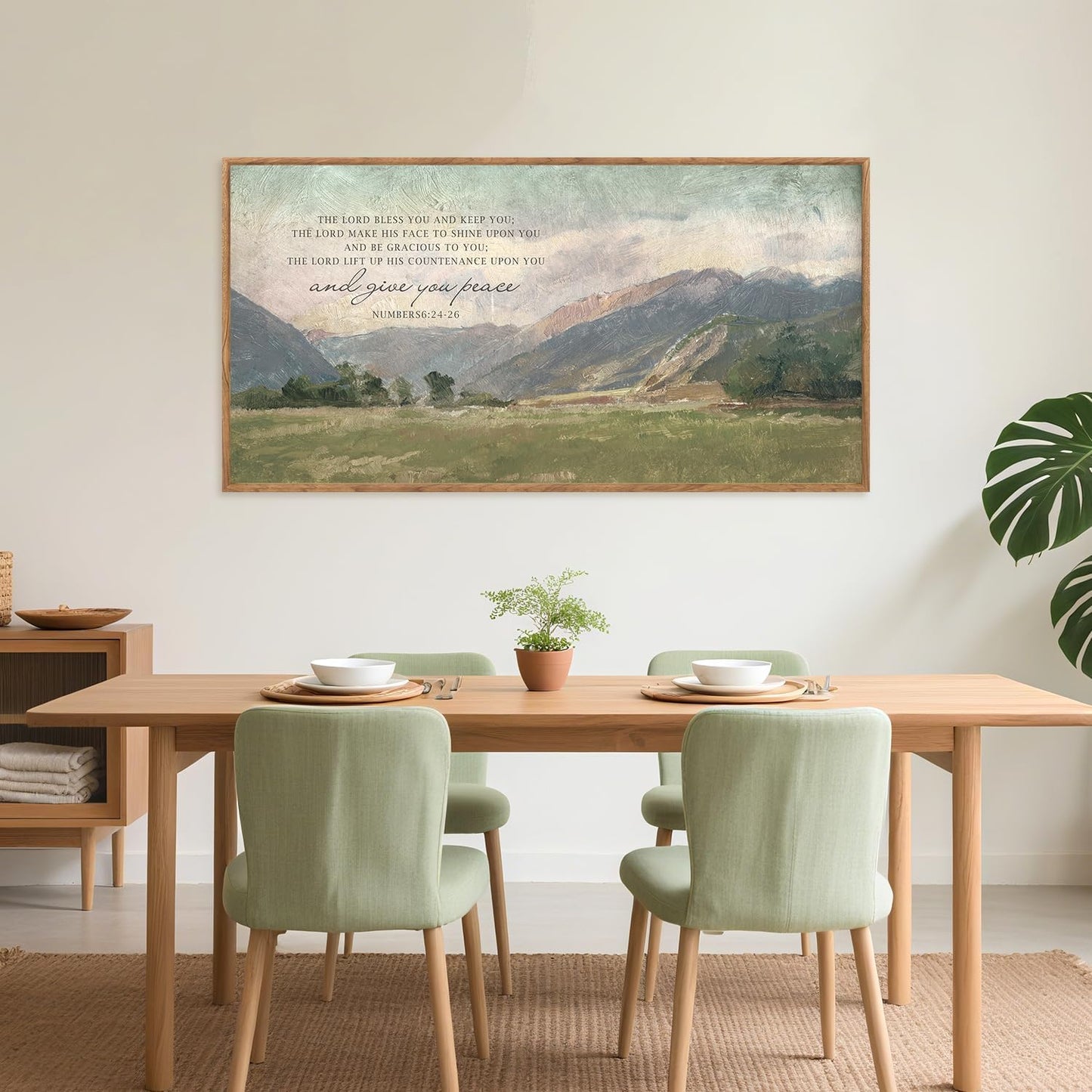 Aurlan Numbers 6:24-26 May The Lord Bless You Wall Art(40"x20"), Large Jesus Christian Bible Verse Scripture Canvas Artwork, Abstcat Watercolor Mountain Landscape Nature Decor for Home Dining Room Christ Gift