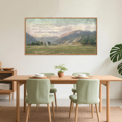 Aurlan Numbers 6:24-26 May The Lord Bless You Wall Art(40"x20"), Large Jesus Christian Bible Verse Scripture Canvas Artwork, Abstcat Watercolor Mountain Landscape Nature Decor for Home Dining Room Christ Gift