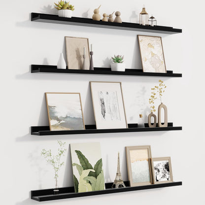 Picture Ledge Shelf for Wall, Floating Shelves Set of 4, 36 Inch Long Nursery Book Shelves for Toys Storage, Kids Bookshelf Wall Mounted for Books Photo Frames, Black