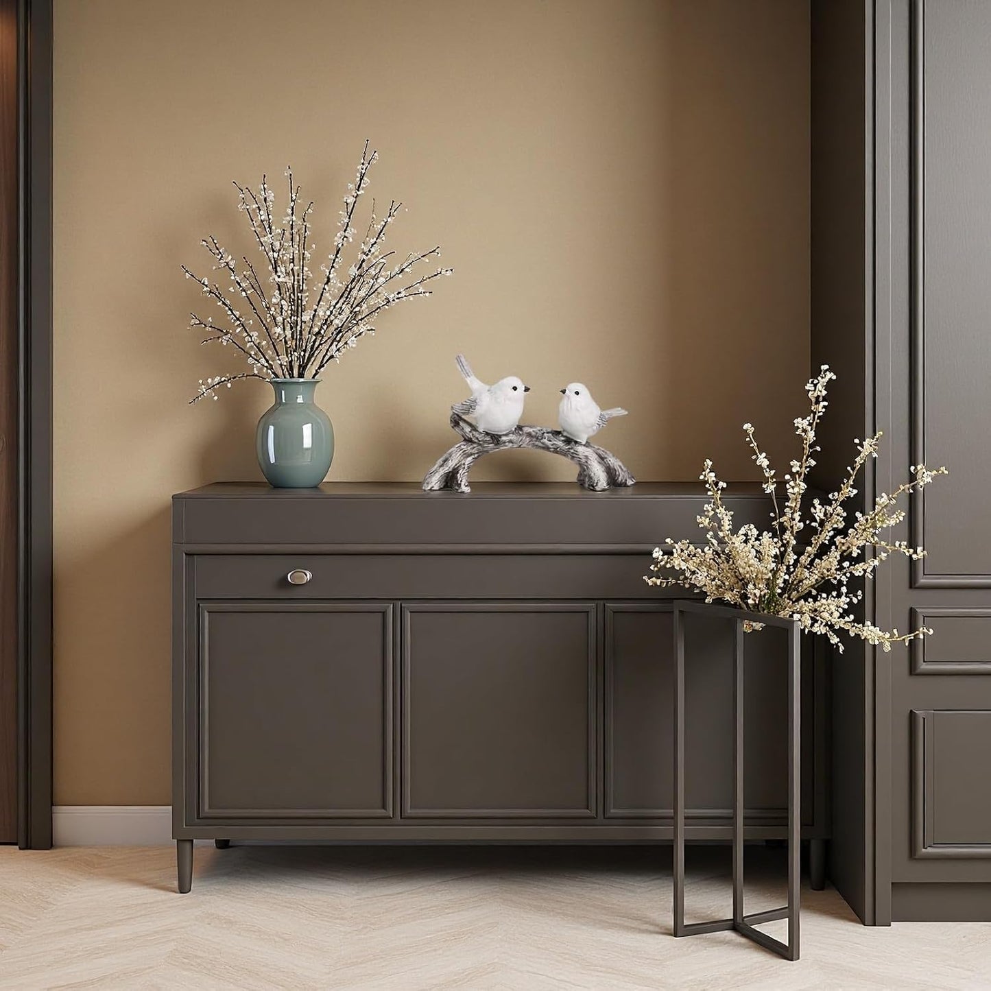 Resin Love Birds on Branch - 9.8 Inch Couple Bird Statue, Romantic Home Decor Gift for Valentine's Day, Wedding, Anniversary - Desk, Shelf, Bedroom, Office and Garden Decor