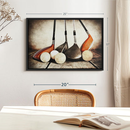 Elephant Stock Golf Sets Wall Art - Horizontal Framed Canvas - 1-Piece Mancave Wall Decor - Photography Sports Canvas Print - Yellow and Brown Decor for Wall - 25" X 17"