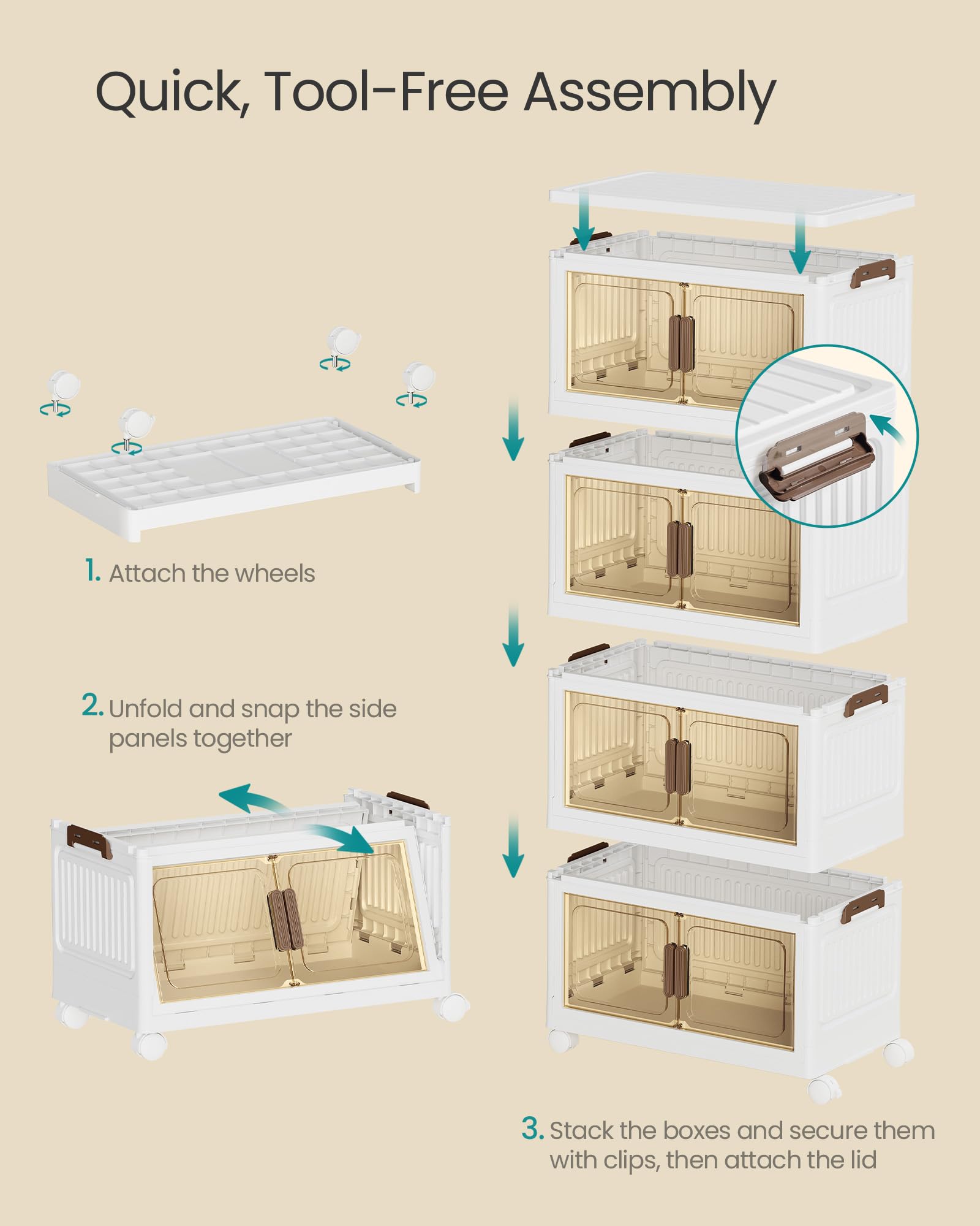SONGMICS 48QT stackable storage bins with 1 Lid, 4-Tier Foldable Bins