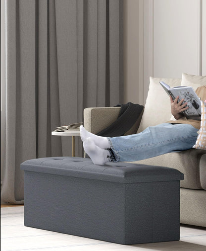 Storage Ottoman Bench, Folding Ottoman Foot Rest, 15 x 43 x 15 Inches, End of Bed Bench, Storage Chest, for Living Room, Bedroom, Hallway, Entryway, Holds up to 700 lb,Dark Gray