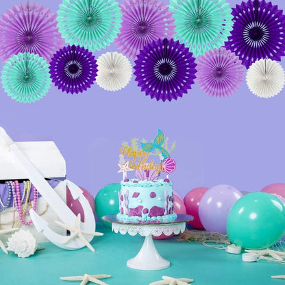 BEISHIDA Purple Lavender Blue Hanging Honeycomb Round Paper Fans Decoration Kit Tissue Paper Fan Garland for Baby Shower Girl Kid Birthday Under The Sea Wedding Party Supplies（11packs）