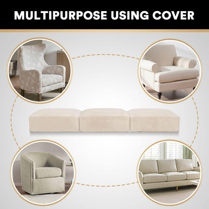 PrinceDeco Stretch Sofa Cushion Covers for Couches and Sofas,Soft Velvet Couch Seat Covers, Sofa Covers Washable, Seat Cushion Cover for 3 Couch Sofa Pet Friendly - Ivory, Each Width Up to 29.5"