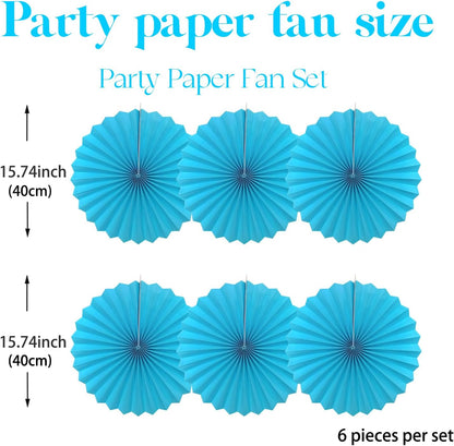 BARTHEW Blue Hanging Paper Fans,Blueaccessories Paper Decorations for Party,Blue Harmony Classroom Decorations,Party Decorations for Boys 16in Hanging Paper Fans 30 Color DIY Set (Sky Blue)