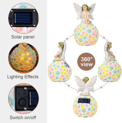 Solar Flower Fairy Garden Decor-Outdoor Fairy Statue-Garden Fairy Figurine Decor for Outside Patio Lawn Yard Porch Ornament,Resin Fairies Statues Decorations,Tall 7.8 Inches, White