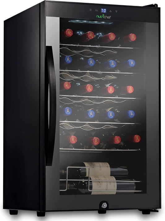 Nutrichef 24 Bottle Wine Fridge | Single Zone Wine Chiller | Adjustable Temperature Control 41°F to