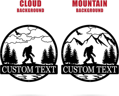 Outdoor Sasquatch Custom Name Metal Sign | Bigfoot Mountain Yard Art Decor | Metal Sasquatch Yeti Sign