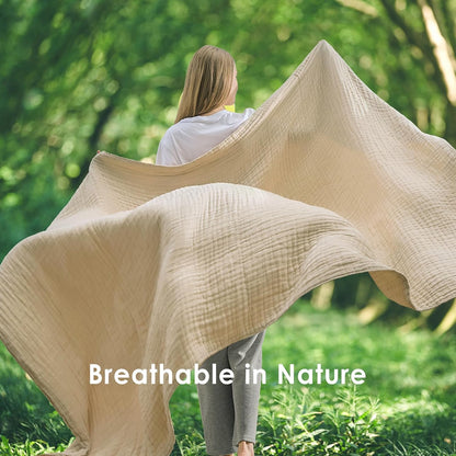 EMME Cotton Throw Blanket Large 50"x70" Gifts for Women 100% Muslin for Couch Breathable Gauze All Season Soft and Lightweight Pre-Washed (Light Tan)