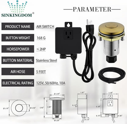 Garbage Disposal SinkTop Air Switch Kit with Stainless Steel Button, Champagne Gold