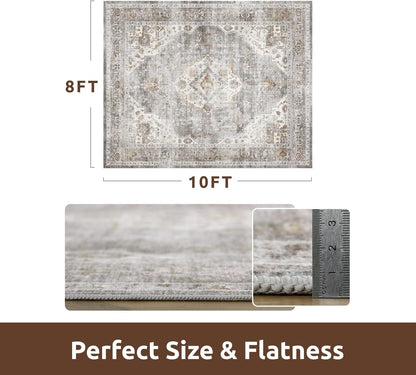 AMOAMI-Area Rug 8X10 Rugs for Living Room-Vintage Soft Grey Rugs for Bedroom-Non Slip Carpet-Washable Rug for Dining Room Living Room Bedroom Office Under Table
